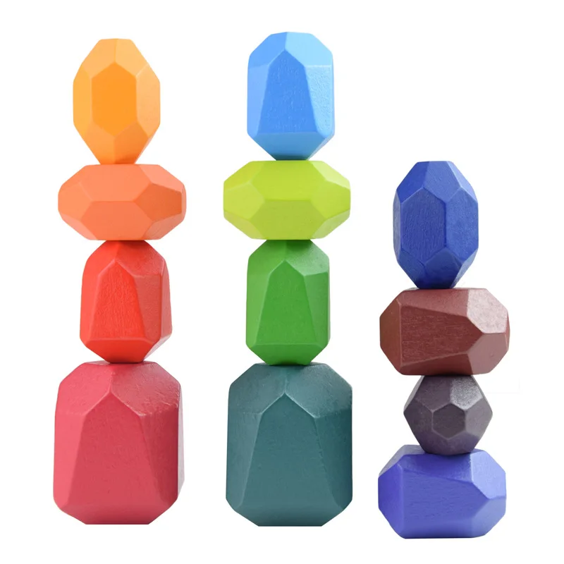 
Rainbow Macaron Stacker Learning Wood Toys Stacking Stone Wooden Balancing Stones Building Blocks Toys 