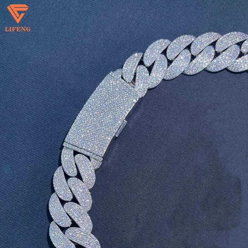 Customizable 14K White Gold Bubble Chain Necklace 7 Rows Ice D VVS Moissanite 925 Silver Big Cuban Link Charm New Design Diamond