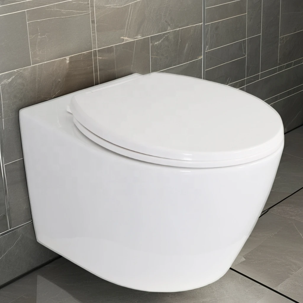 Hotel Ceramic White Rimless Flushing Wall Hung Toilet Water Closet Water Saving P Trap Round Wall Mounted Toilet