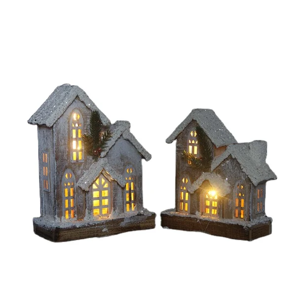 led wooden house battery operated house Christmas house with led light for Xmas holiday decoration