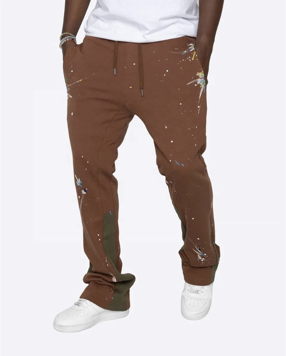 KY New Custom Patchwork Paint Splatter Print mens high quality Flared Hot Sale Flaired Sweatpants
