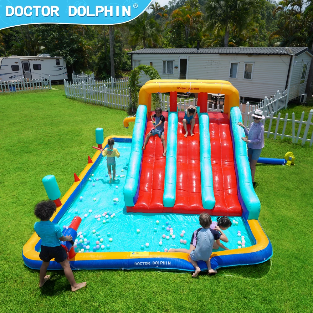 High Quality Inflatable Bouncy Castle Triple Play Slide Inflatable Three Lane Dry Slides