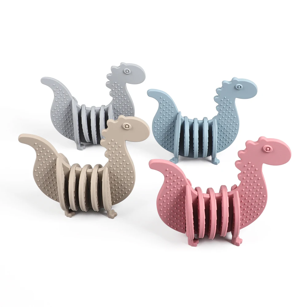 Eversoul OEM ODM BPA Free Dinosaur Shape Baby Teether Silicone Stacking Toys Kids Detachable Educational Jigsaw Toys