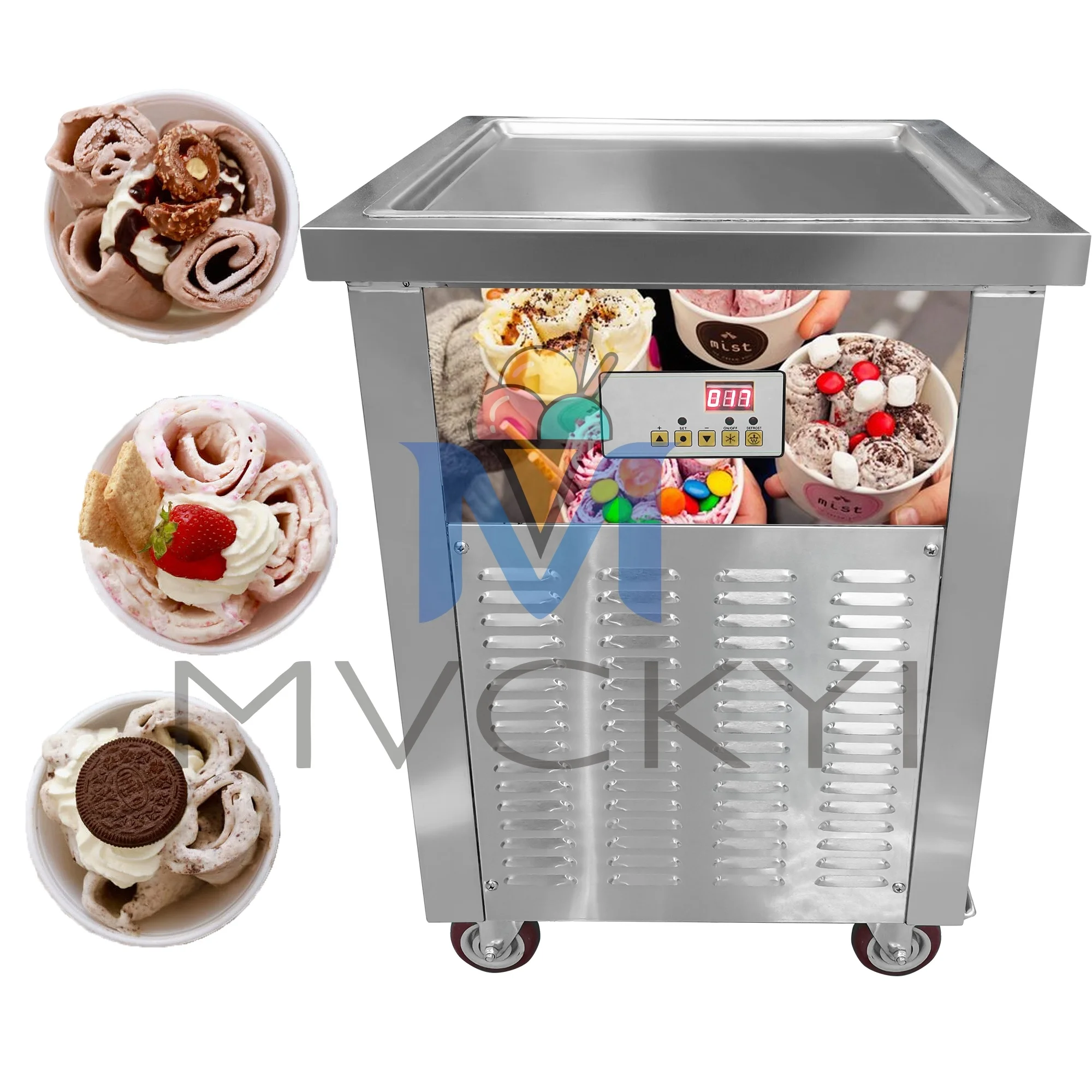 Mvckyi Spatulas Single Square Pan 22 Inch Roll Ice Cream Machine ETL Ice Cream Maker Roll Machine Yogurt Maker