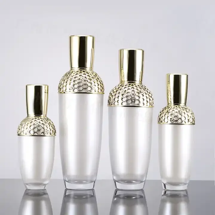 New Recyclable 30g 50g 30ml 50ml 100ml Acrylic Round Shoulder Golden Pearl Cosmetic Packaging Lotion Pump Bottle Cream Jar Set