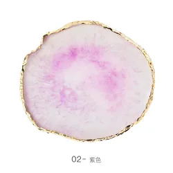 White Rose Quartz Imitation Agate Coaster Crystal Stone Geode Slice Coaster with Gold Trim