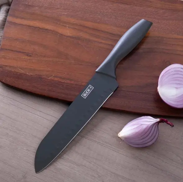 Stainless Steel Kitchen Knives set with Black Non-stick coating and Hollow Handle