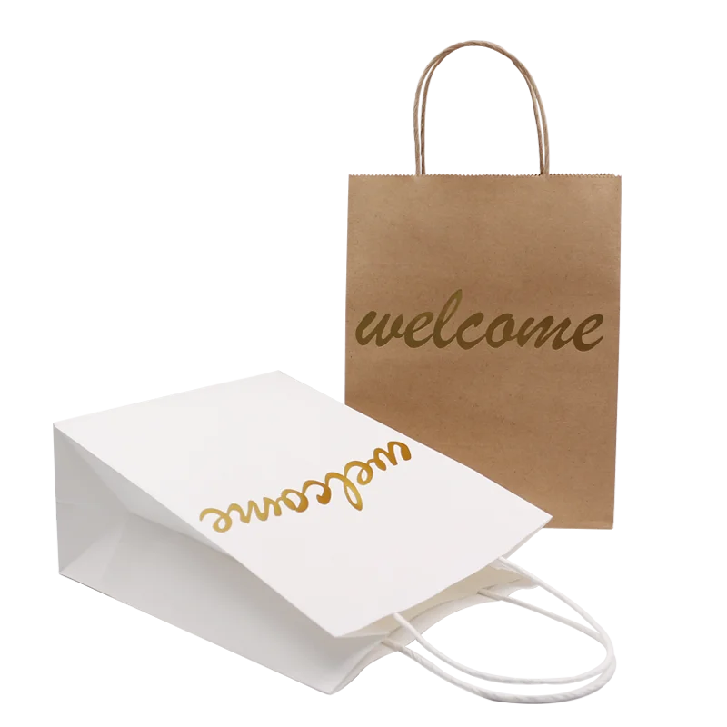 China Supplier Cheap New Gold Stamp Shopping Kraft Bags Twisted Paper Bag Handle