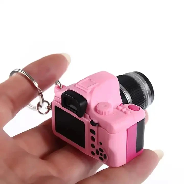 SLR Camera Keychain Car Key Ring LED Flashlight Colorful Kaca Key chain Mini Camera Keychain