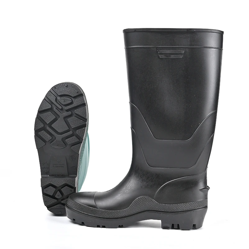 Professional Anti Oil Acid Mid Calf Pvc Boots Black Pvc Safety Boots Man Work With Steel Toe