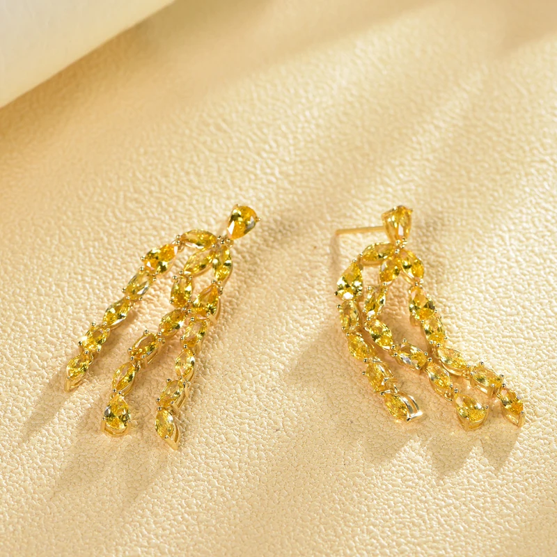Glazed yellow zirconia earrings gold-plated pendant earrings custom material jewelry tassel earrings