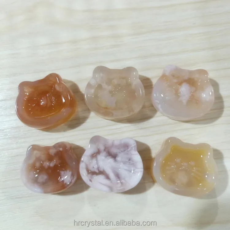 0.66 Natural crystals healing stones hand carved flower agate mini cat crystal bowl for gift