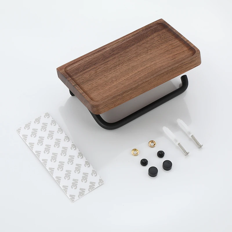 Self Adhesive Wood toilet paper holder with shelf toilet paper roll holder toilet roll paper holder