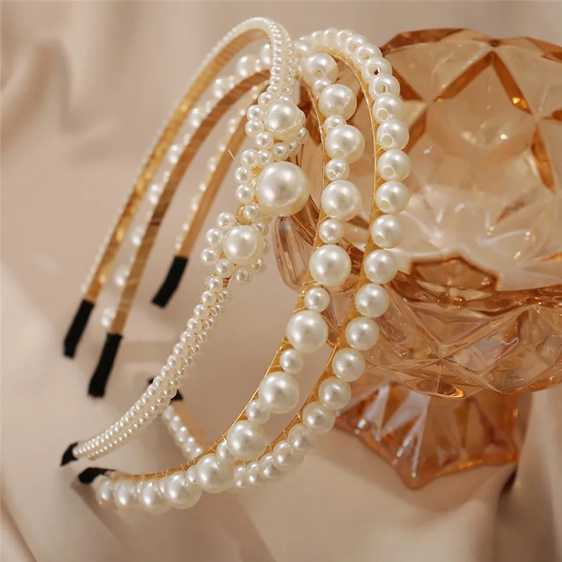 Luxury Big Pearl Headband Women Elegant Full Pearls Hairbands Hair Hoops Bridal Wedding Hair Accessories