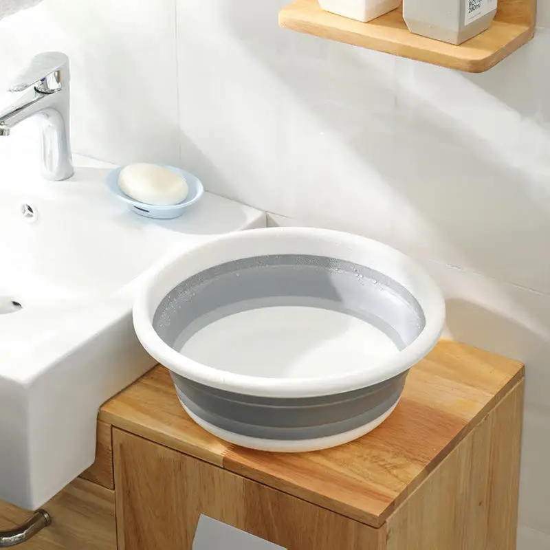 Складная раковина для ванной из ТПР, многофункциональные большие серые компактные складные раковины для мытья ног