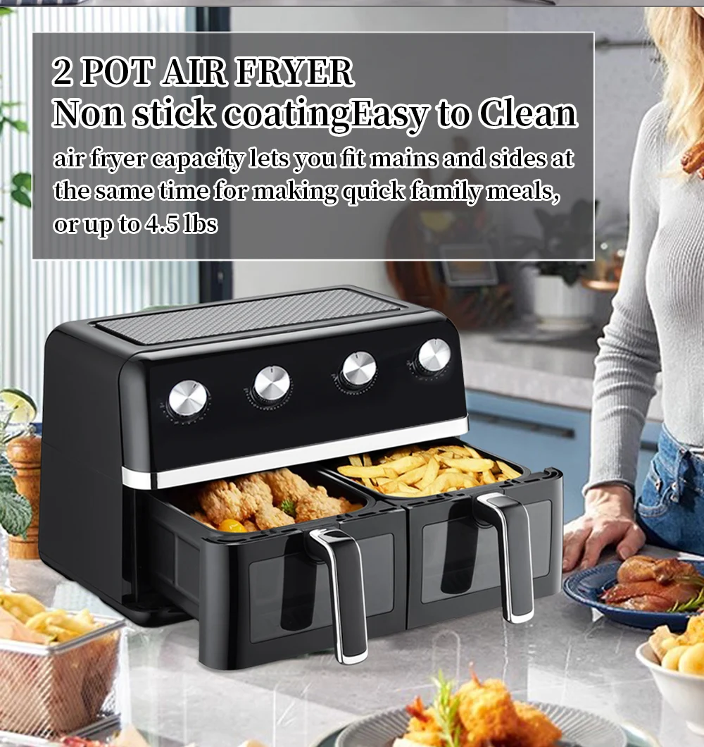 Junwei 9L home electric oven supplier household appliances Double airfryers friyer dual freidora de aire Air Fryer Oven