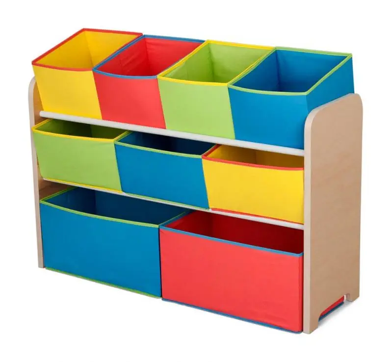 Children baby wood kids toy storage organizer with fabric box bin