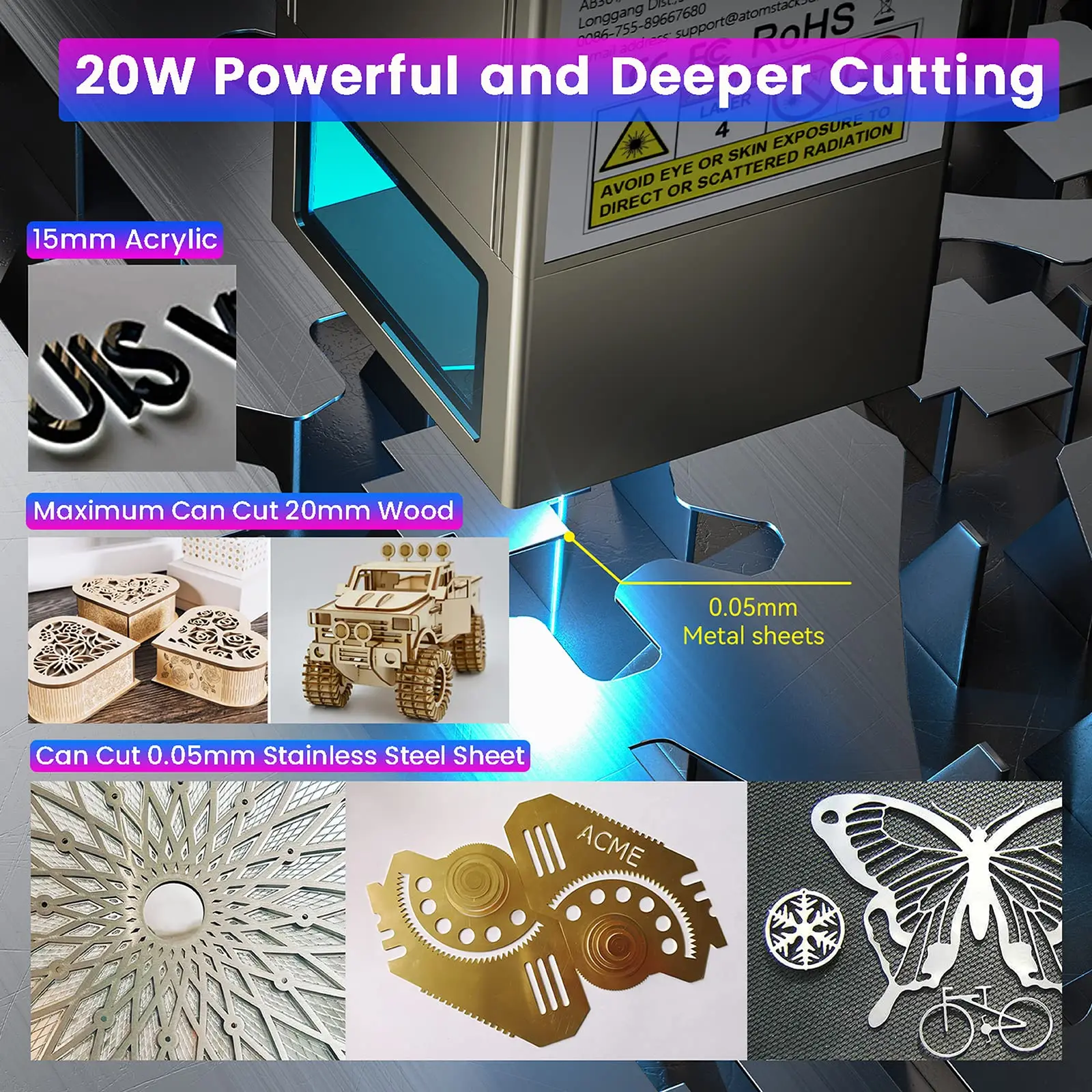ATOMSTACK S20 X20 A20 Pro Laser Engraver With Air Assist 20W Output Diode Cutting Machine Industrial Grade Desktop DIY Cutter