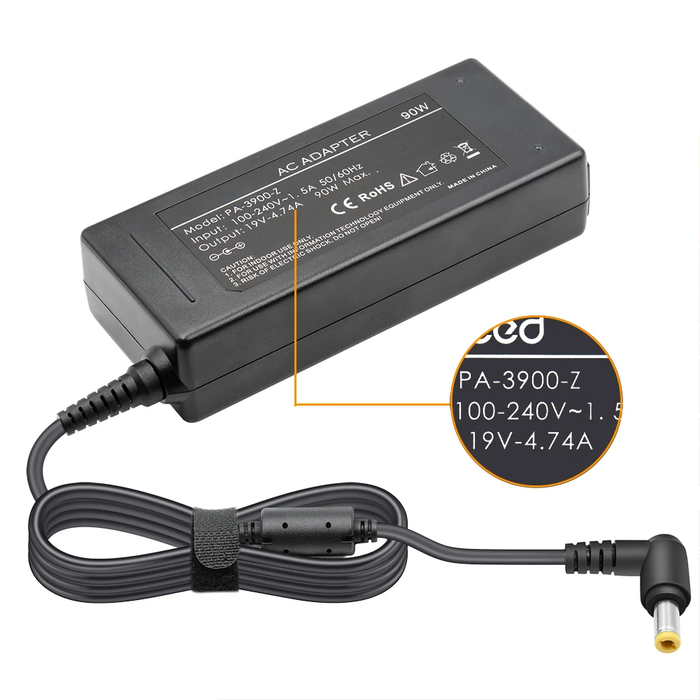 19V 4.74A 90W AC Adapter Power Supply  Cord Laptop Charger Replacement for Lenovo HP Toshiba ASUS IBM 5.5x2.5mm