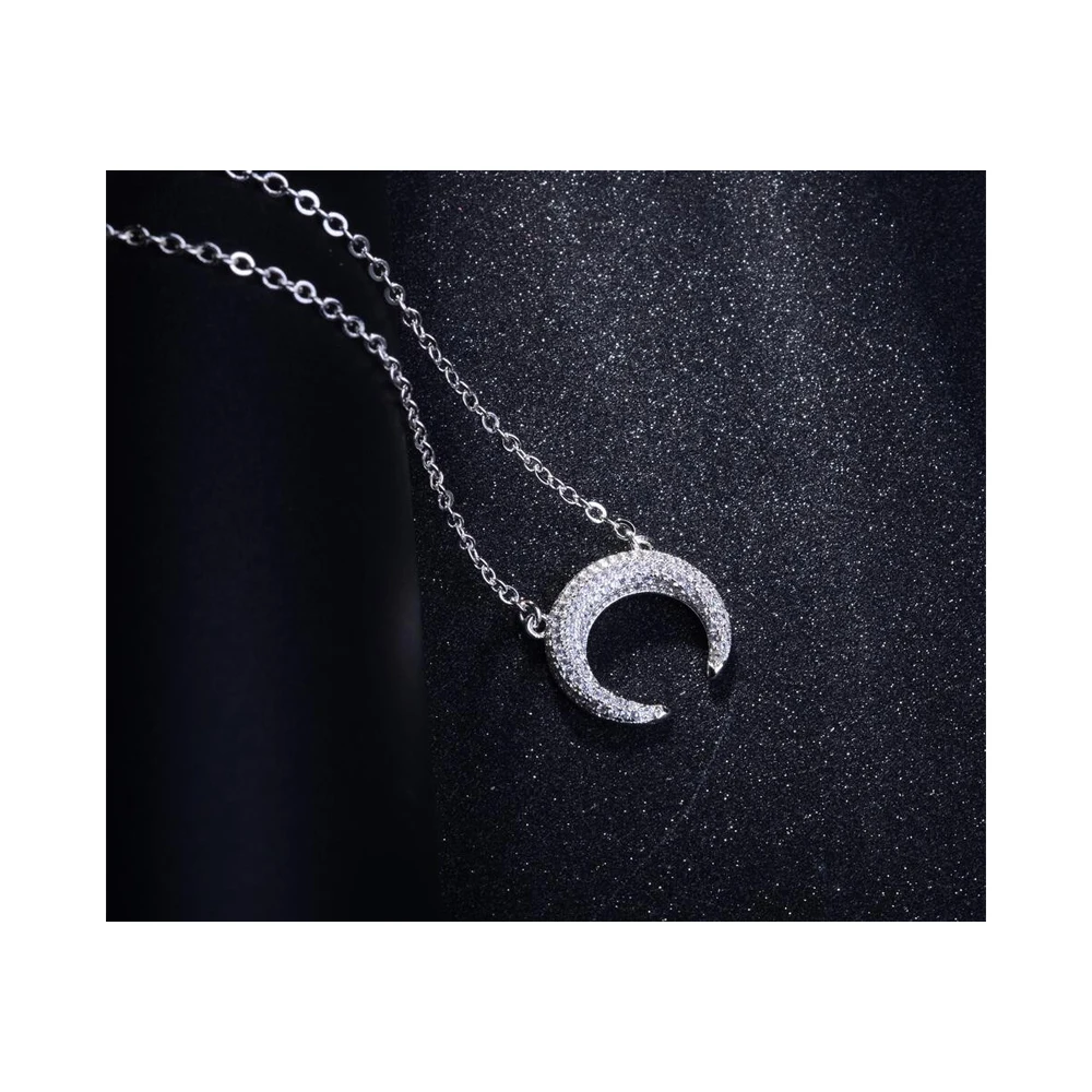 customized curved custom necklace Women fashion sterling silver cubic zirconia stone crescent moon pendant