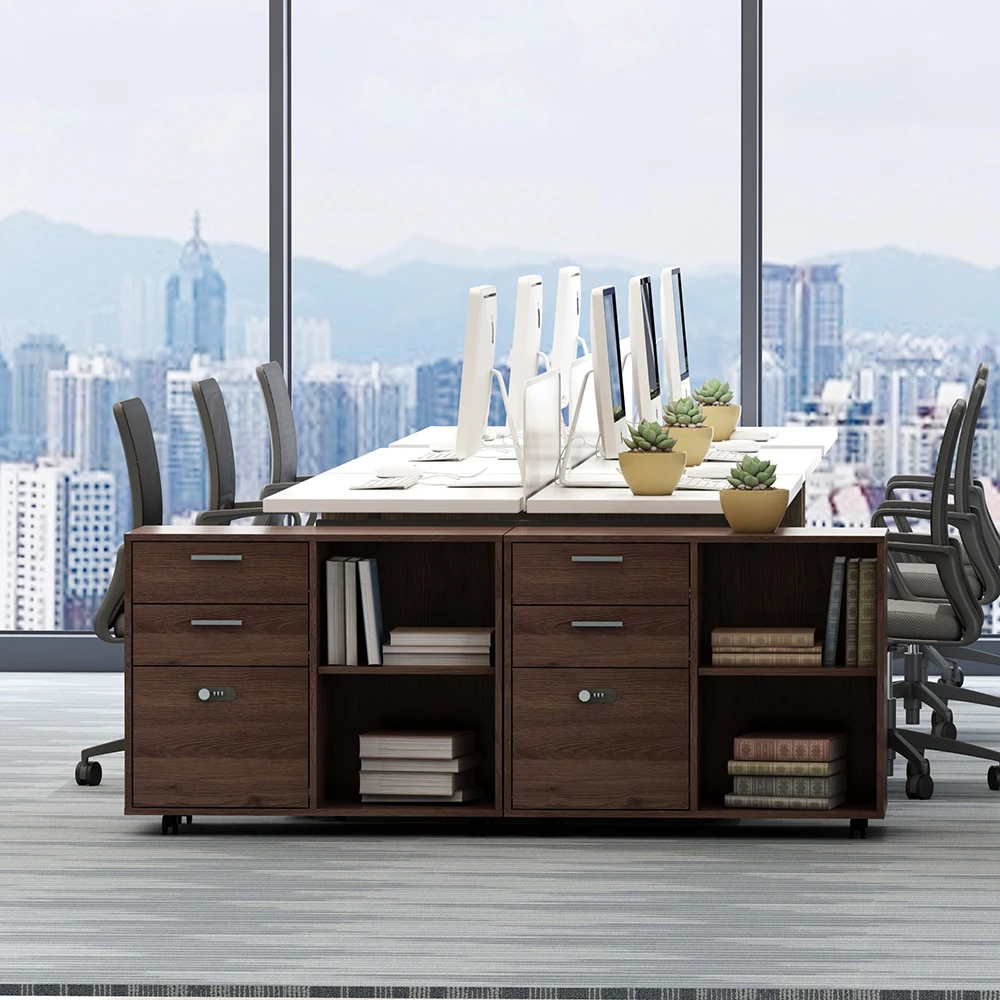 Home Office Wood A4 File Drawer Cabinet Mobile Lock Filling Cabinet with Open Storage Shelves