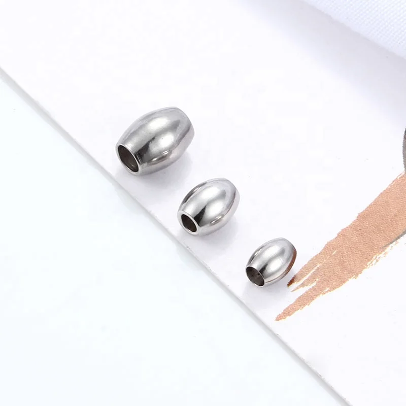 Wholesale Straight Hole Rice Shape Stainless Steel Bead Charm Loose Bead for DIY Jewelry Making Chain Accessories Findings