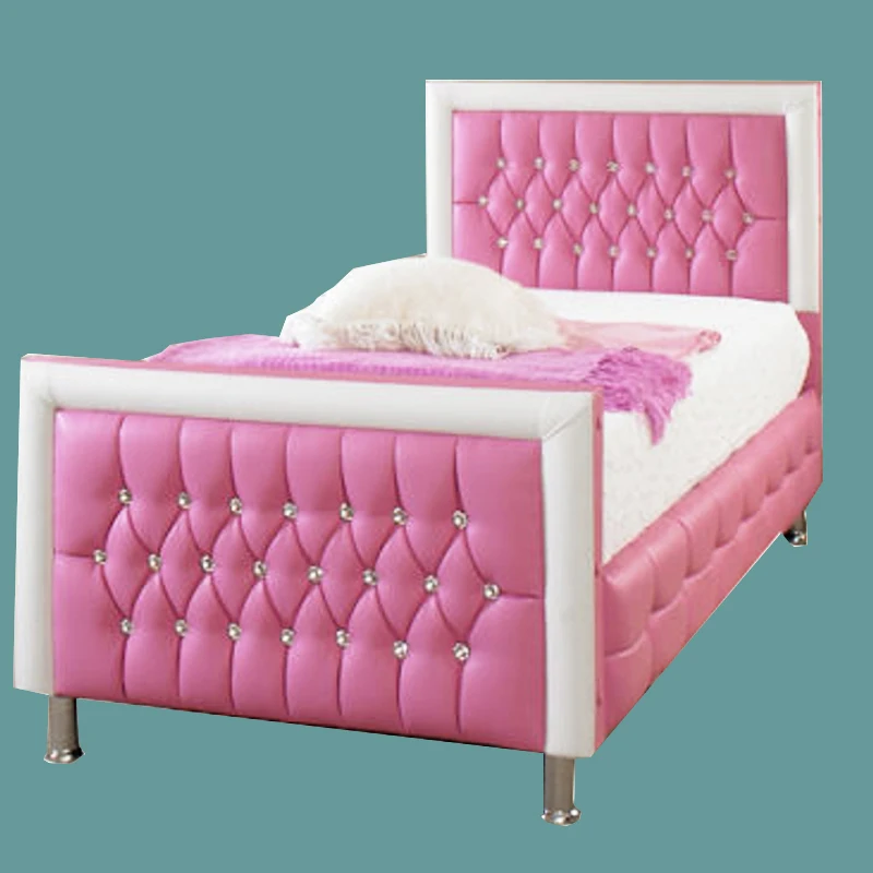 Customized  headboards luxury single size pink color  diamond girl bedroom furniture  faux soft PU leather single double bed