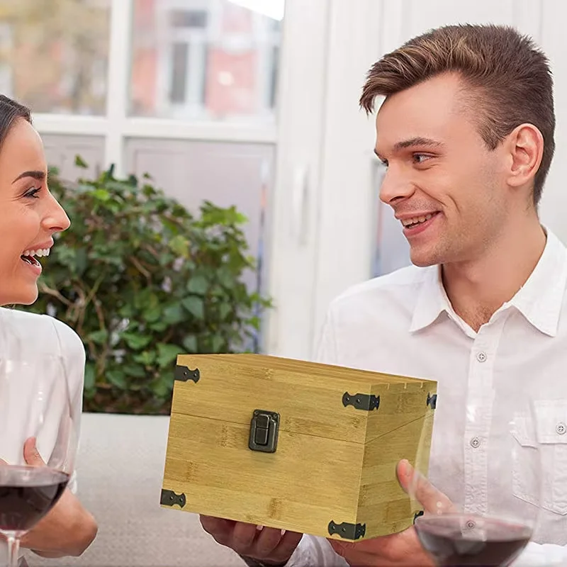 Kitchen Bamboo Recipe Box & Labeleze Bundle.Luxury Handcrafted Bamboo Storage Case wooden recipe box with cards and dividers