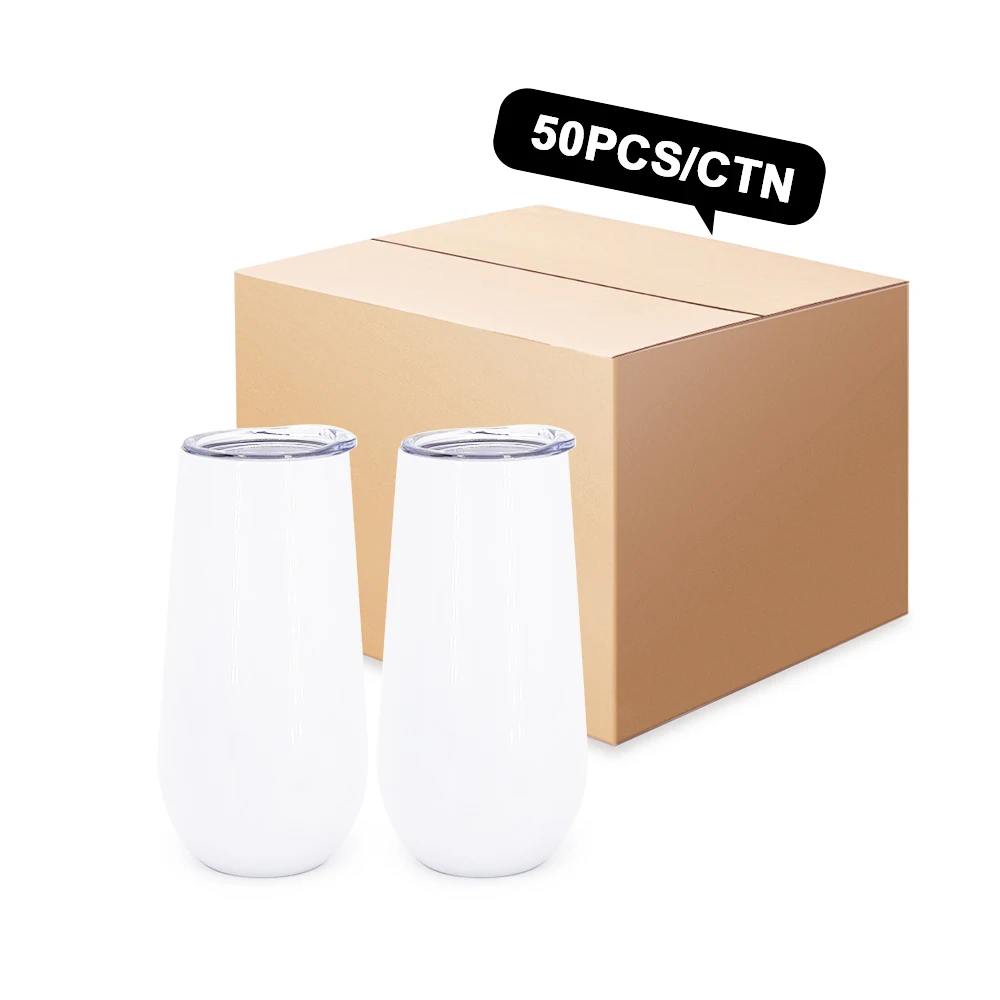 Wholesale double wall champagne flute stemless white blanks stainless steel 12oz 6oz sublimation wine tumbler