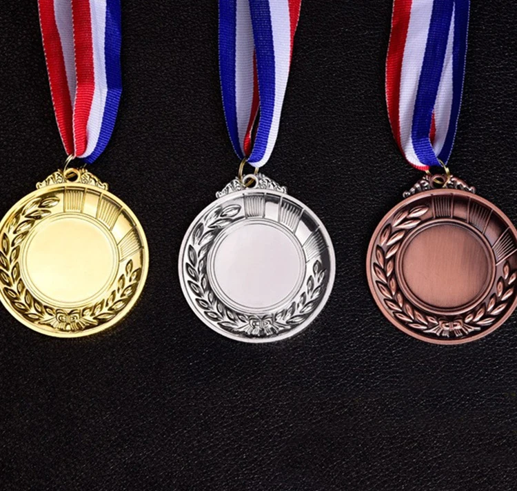 Custom Factory blank football soccer trophy medals plaques gold silver bronze one two three medal sport metal medals with ribbon