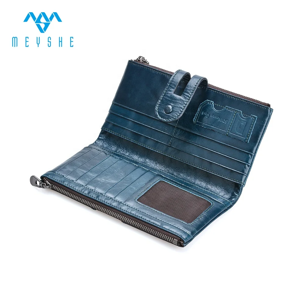 Vintage royalblue genuine leather guangzhou custom zipper women wallet