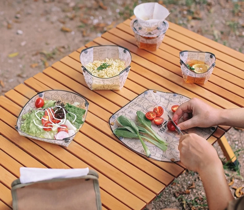 Camping Portable Plate Water Cup - Collapsible Tableware Set - Foldable Bowl Plate Cup - Heat-resistant Light Camping Supplies
