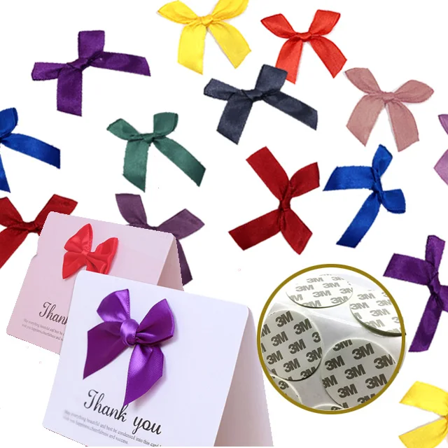 Best Price Factory made Gift ribbon bow tie Pre made small grosgrain self adhesive ribbon bow for gift packing bottle decoration