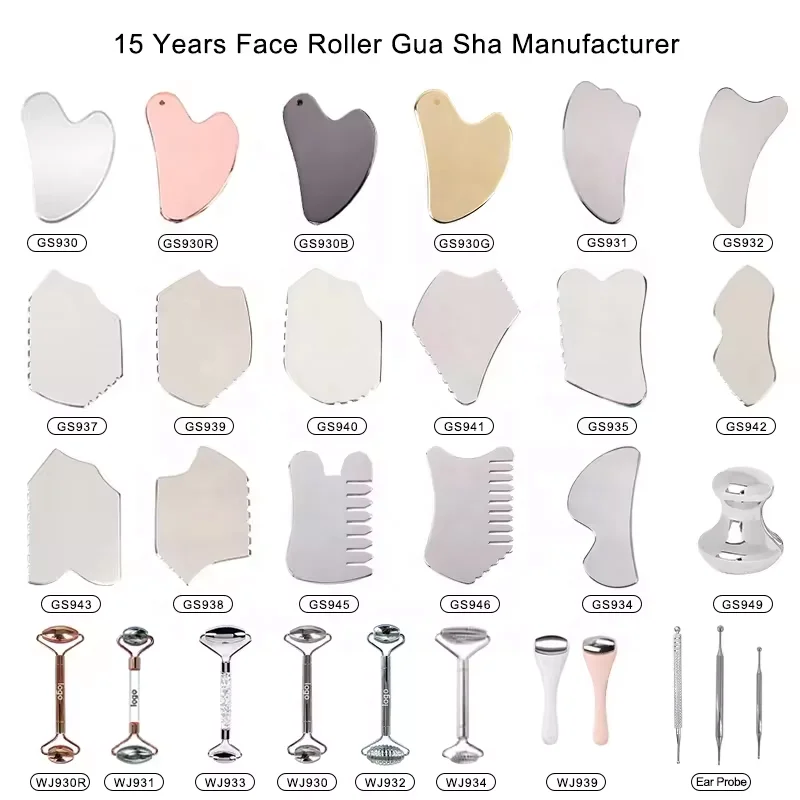wholesale eco friendly face roller massage beauty massager scraping facial tools stainless steel metal therapy massage tools set