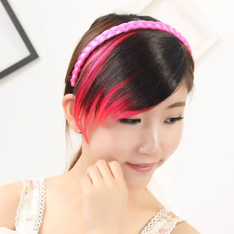  SARLA Fashion Wholesale Fake Bangs Seamless Ombre Fringe Front Hair Bang Clip In Side Synthetic Long For White