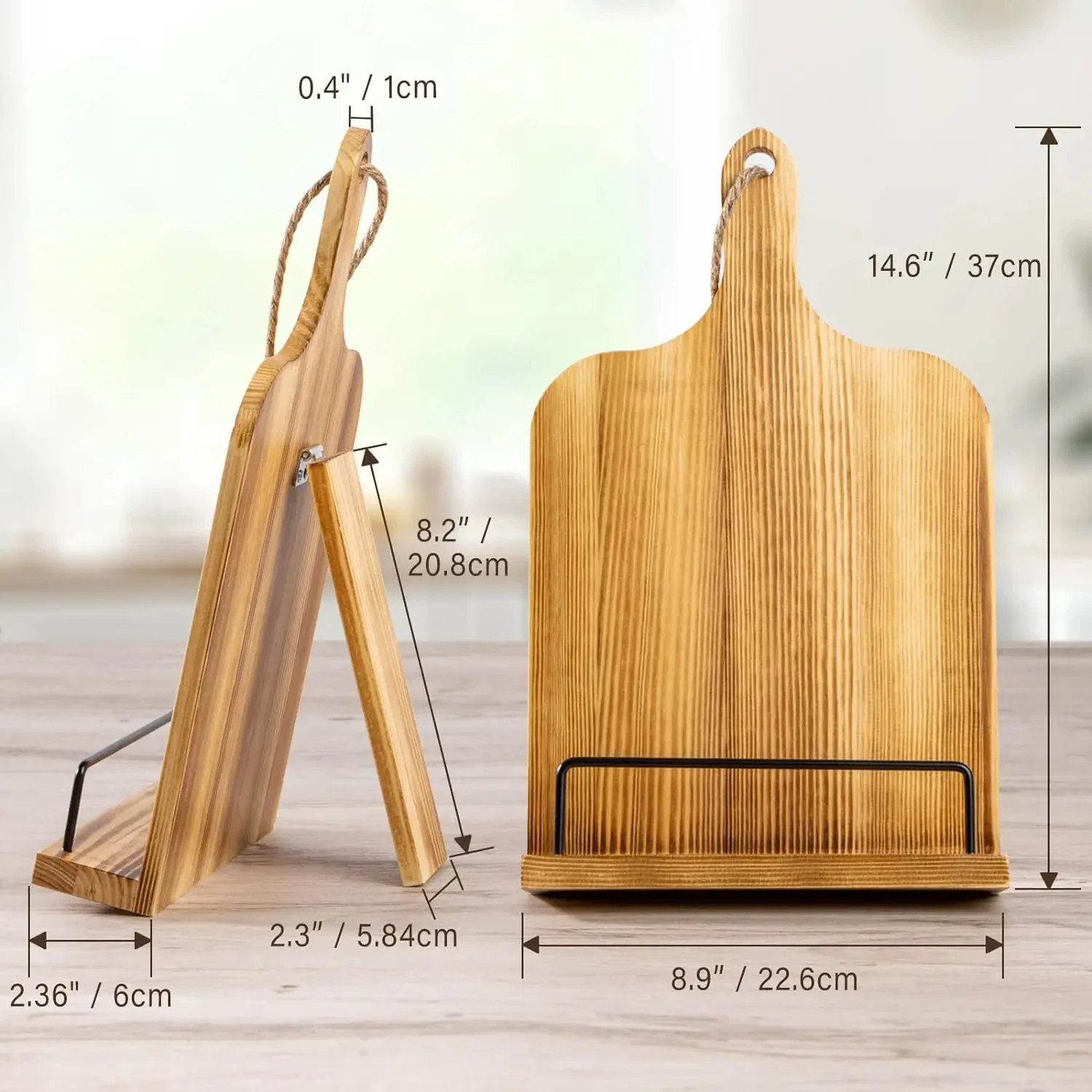 Bamboo Cookbook Stand Sturdy Cook Book Rack Recipe Book Holder with Measurement Conversion Chart Cookbook Stand for Kitchen