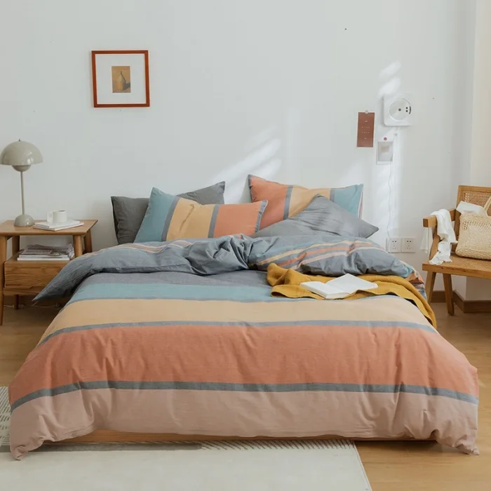 Home textiles bedding set High density yarn dyed king size bed sheet luxury washable cotton bedding set