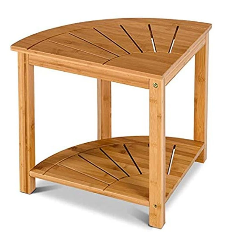 Wholesale Corner Shower Stool,Bamboo Shower Bench With Storage Shelf,Wooden Spa Bath Organizer Seat
