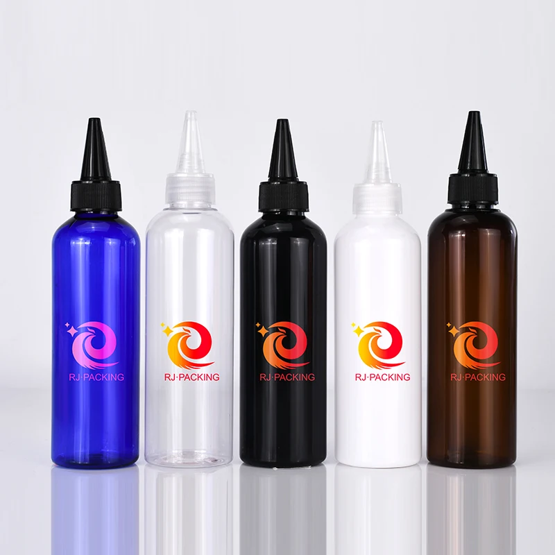 Hot sale empty 50ml 200ml 500ml clear amber PET plastic condiment squeeze bottles hair oil bottle with twist top cap