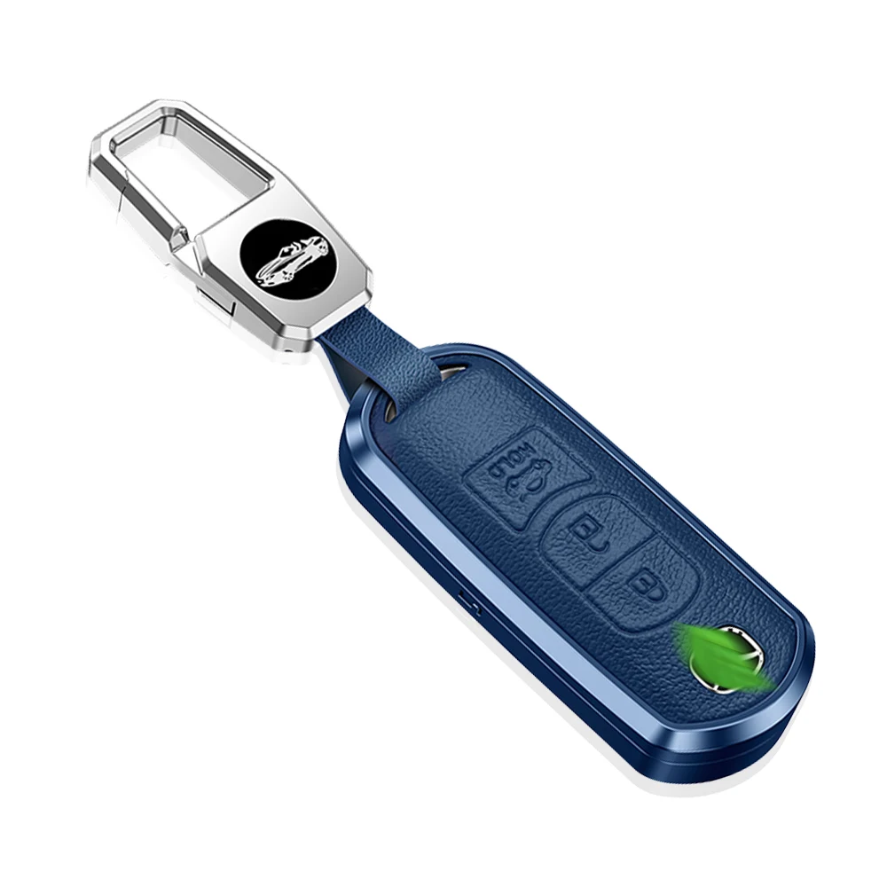 Genuine Leather Car Key Case Aluminum Alloy Shell for Mazda3 CX-3 CX6 CX8 Smart Remote Key Metal Car Key Cover