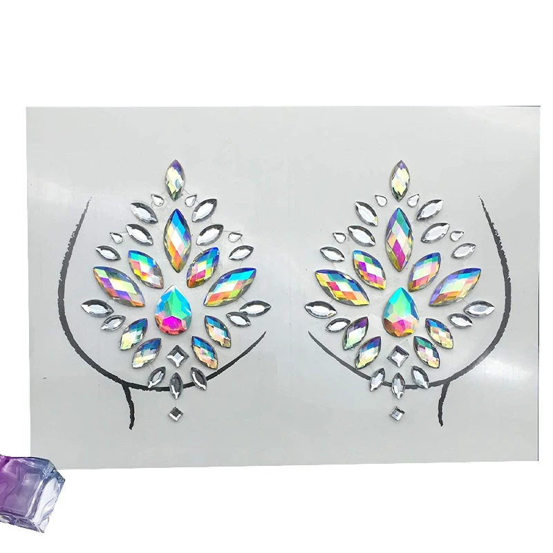 Sexy Chest Jewels Temporary Tattoo Sticker 3D Stage Rhinestone Flash Tattoo Adhesive Face Jewel Chest Gem Body Paint