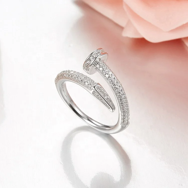 Jewelry Fashion 925 Sterling Silver CZ Stone Nail Ring Jewlery Women