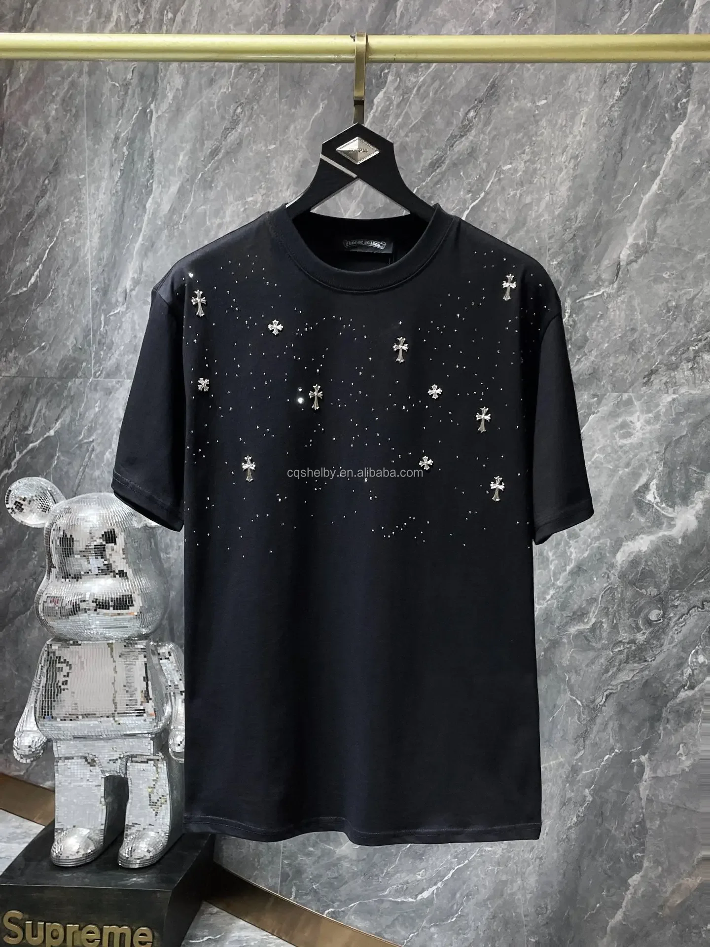 Pure cotton wholesale high quality luxury chrome round neck heart red heart classic cross short-sleeved T-shirt couple unisex