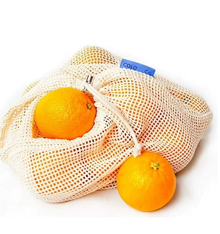 Reusable Storage Vegetable Fruit Pouch Shopping Grocery Bag Biodegradable Organic Cotton Mesh Bags