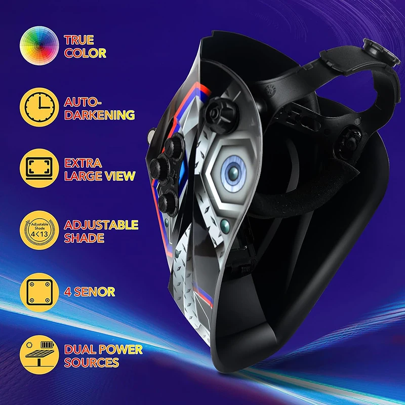 TRQ 100*80 mm Large View Class 1112 True Color Auto Darkening Welding Helmet Mask with 4 Sensors