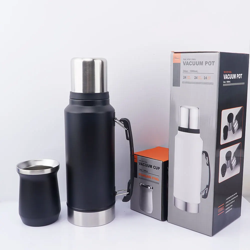 Wholesales 1000mL 1300mL Yerba Mate Tea Gourd Set with Lid Thermos Bottle Bombilla Straw 8oz   yerba mate kit