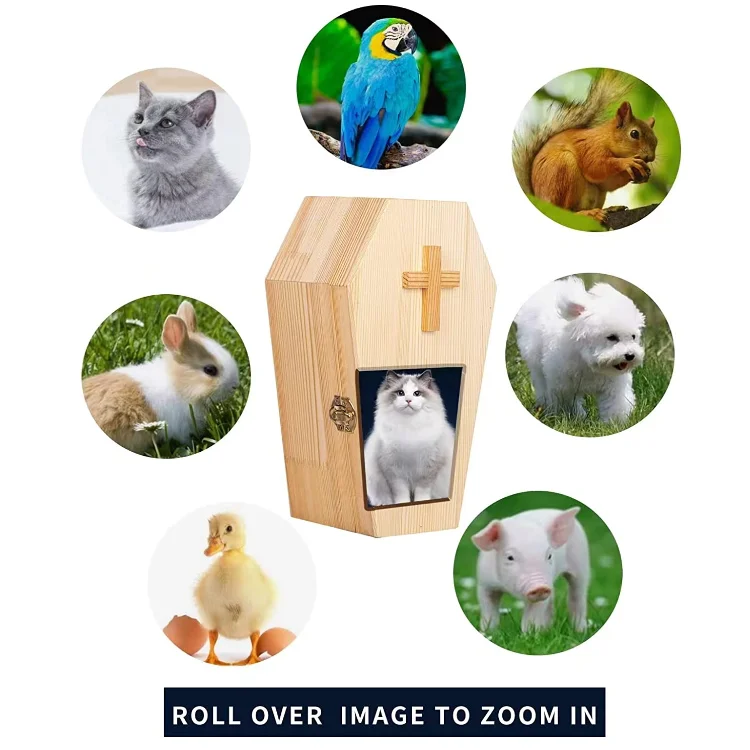 personalized coffin type pet cat ashes box contracted design wood carving with cross dog ashes box