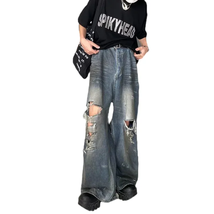 Прямая поставка с фабрики дешевые рваные джинсы хлопковые прямые в стиле хип-хоп
