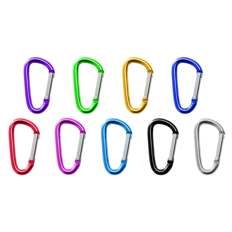 Wholesale customized logo colorful aluminum D-shaped small climbing snap hook carabiner for outdoor backpack