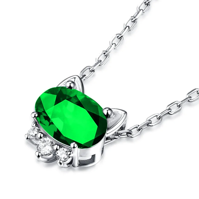 New color treasure series synthetic sapphire cat necklace cute kitten short collarbone chain necklace ladies